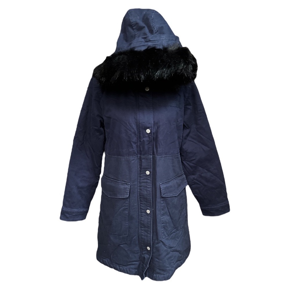 Gap Maternity Parka Faux Fur Hooded Jacket Navy Blue Size Small